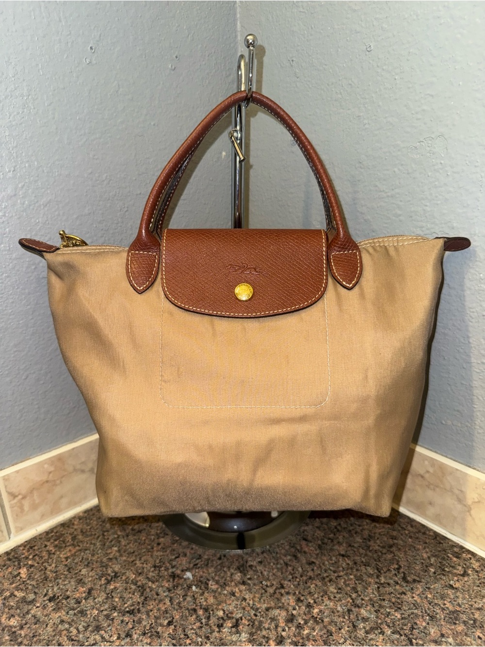 Longchamp Le Pliage Small Top Handle Bag - Beige/Tan